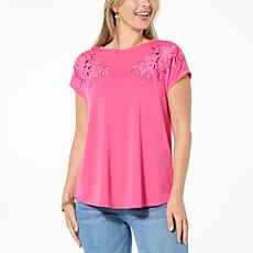 DG2 by Diane Gilman Everyday Jersey Knit Embroidered Dolman-Sleeve Tee