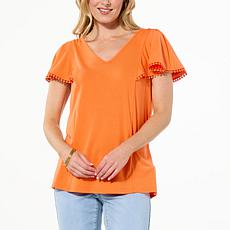 DG2 by Diane Gilman Jersey Knit Flutter-Sleeve Top