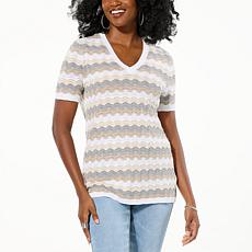 DG2 by Diane Gilman SoftEase V-Neck Pointelle Top