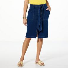 DG2 by Diane Gilman Super Stretch Knit Denim Belted Skirt