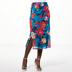 IMAN Global Chic Printed Mesh Skirt with Ruched Detail