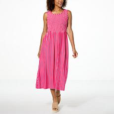 Nina Leonard Sleeveless Smocked Bodice Dress