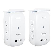 Philips 2-pack 6-Outlet 2-USB Outlet Surge Protectors with Shelves